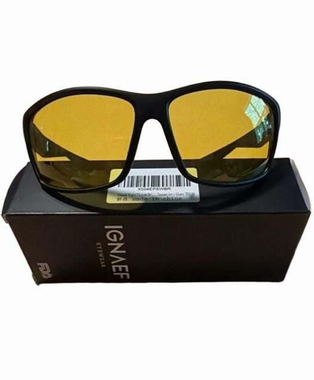 Ignaef Eyewear Black Frame Night Driving Sunglasses with Yellow Lenses